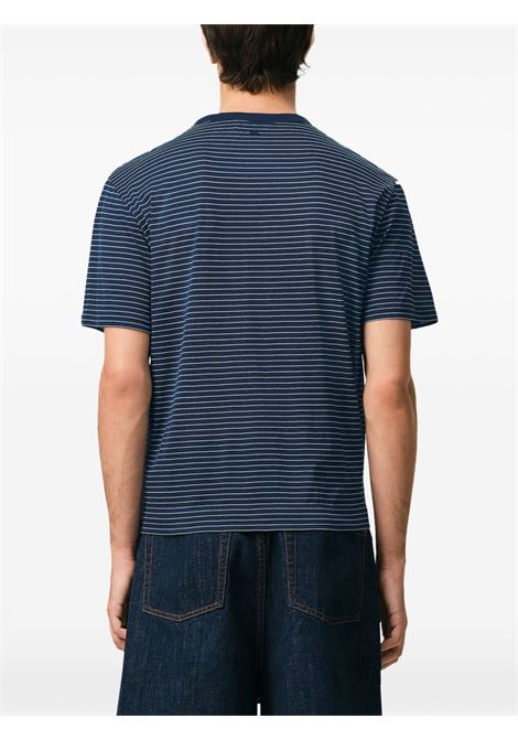 t-shirt striped mercerized uomo inchiostro e bianca AMI PARIS | HTS367.JE0212A044